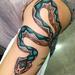 Snake Tattoo by Cheyenne Sawyer #snake #nativeamerican #nativeamaericanart #nativeamericandesign #traditional #CheyenneSawyer