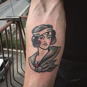 Sailor woman tattoo by Vinz Flag. #VinzFlag #popculture #cartoon #bold #color #sailor #woman #traditional