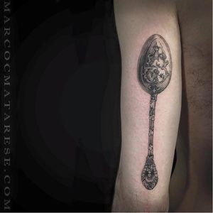 Delicate spoon tattoo #bw #MarcoMatarese #engraving #spoon
