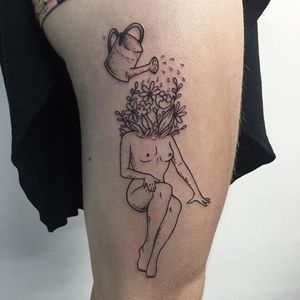 Blooming pin up lady tattoo by Molly Jean. #MollyJean #blackwork #pinup #lady #headless #flower #floral