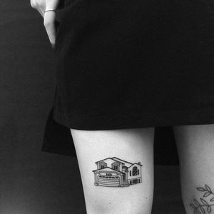 House tattoo by Yi Stropky. #YiStropky #folktraditional #house #home #architecture #blackwork