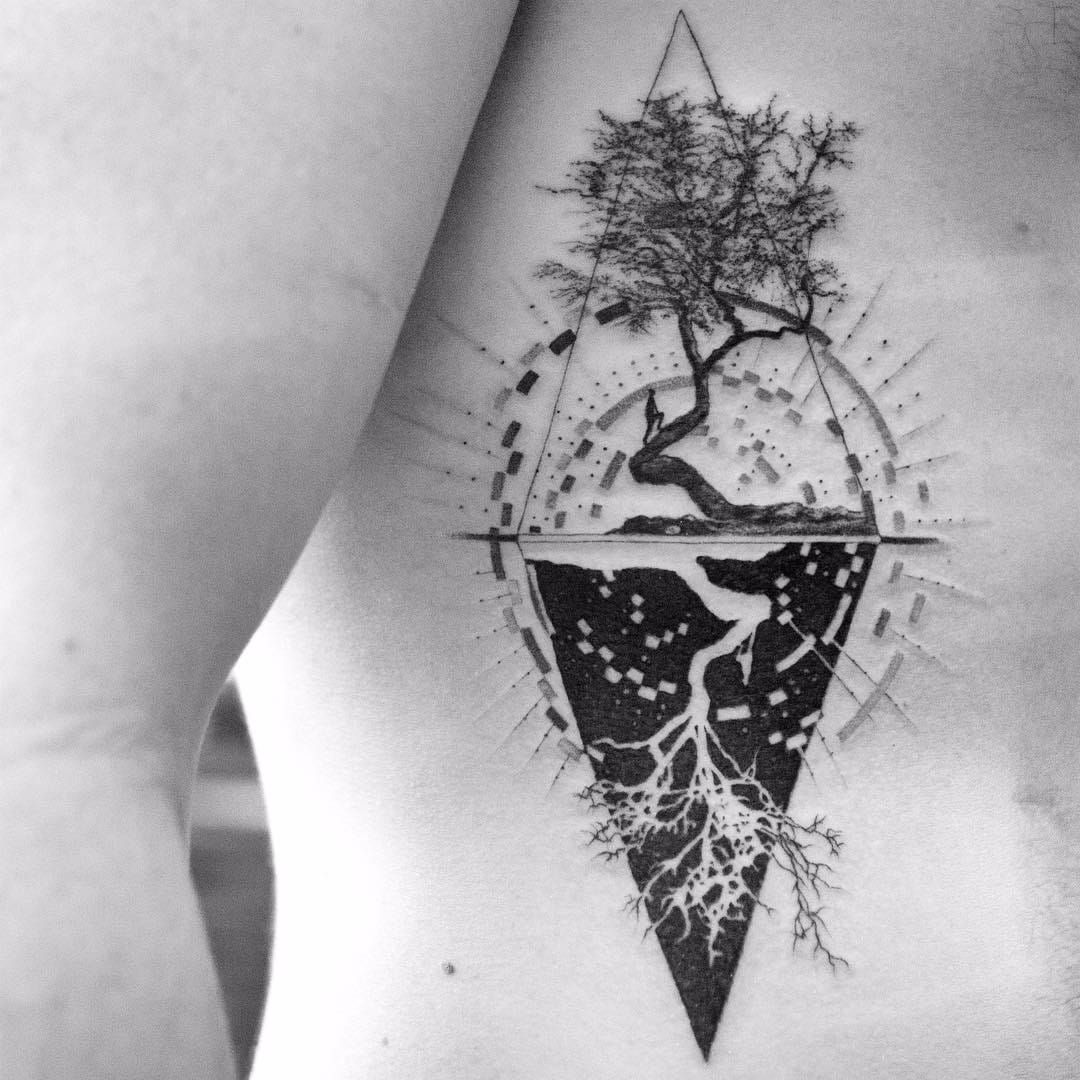 Tree and geometry back tattoo design on Behance
