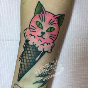 Cat ice cream cone tattoo by Christina Hock #ChristinaHock #icecream #cat #kitten #cone #icecreamcone