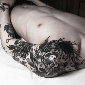 Blackwork peony tattoo by Sunghee Hwang. #SungheeHwang #Sou #SouTattooer #blackwork #peony #flower