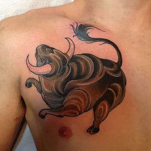 Rearing bull tattoo by J Swan #bull #bulltattoo