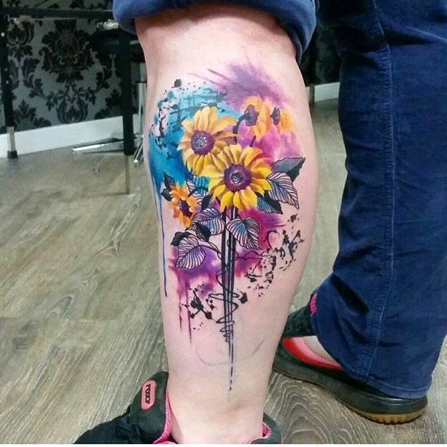 watercolor sunflower tattoo  Watercolor sunflower tattoo Sunflower tattoo  meaning Sunflower tattoo