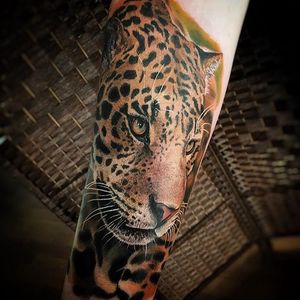 Color realism leopard tattoo by Nancy Mietzi. #realism #colorrealism #bigcat #leopard #NancyMietzi