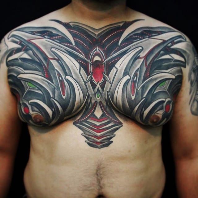 biomechanical chest tattoo