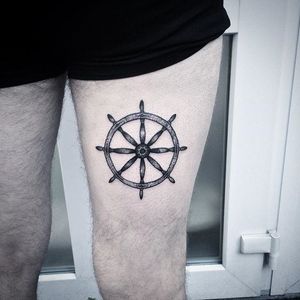 Ship Wheel Tattoo by Andy Ma #blackwork #blackworktattoo #blackworktattoos #contemporary #contemporaryblackwork #moderntattoo #blackink #blackinktattoo #blackworkartist #AndyMa