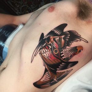 Eagle and Face Tattoo by James McKenna via Instagram @J__Mckenna #JamesMcKenna #Traditional #Neotraditional #Opticalillusion #Fremantle #WesternAustralia #Eagle #Face