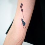 Fine line drawing tattoo by Doy. #Doy #watercolor #girl #fineline #drawing #subtle #illustration #moments #minimalist #balloon
