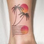 Sunset tattoo by Sydney Mahy #Syydlekid #SydneyMahy #graphic #cubist #sunset #minimalistic #palmtree
