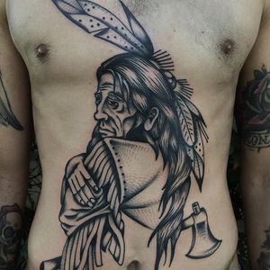 Native American Tattoo by Julian Bast #nativeamerican #traditional #oldschool #classic #bold #traditionalartist #JulianBast