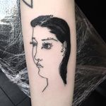 Picasso tattoo by Emily Malice #EmilyMalice #arttattoos #blackwork #linework #painterly #watercolor #ink #portrait #picasso #illustrative #lady #ladyhead #girl #tattoooftheday