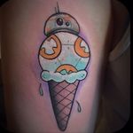BB-8 Ice Cream Tattoo by Melanie Wayland #popsicle #popsicletattoo #popculture #gamertattoos #movie #MelanieWayland