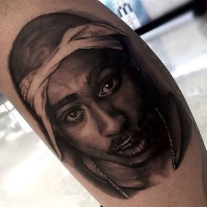 Tupac Shakur tattoo by ronstagram on Instagram. #2pac #TupacShakur #rapper #portrait #blackandgrey