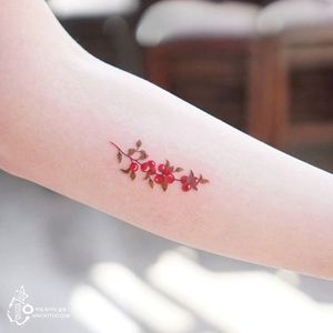 Cherry tattoo by Silo. #cherry #fruit #sweet #microtattoo #Silo #micro #delicate