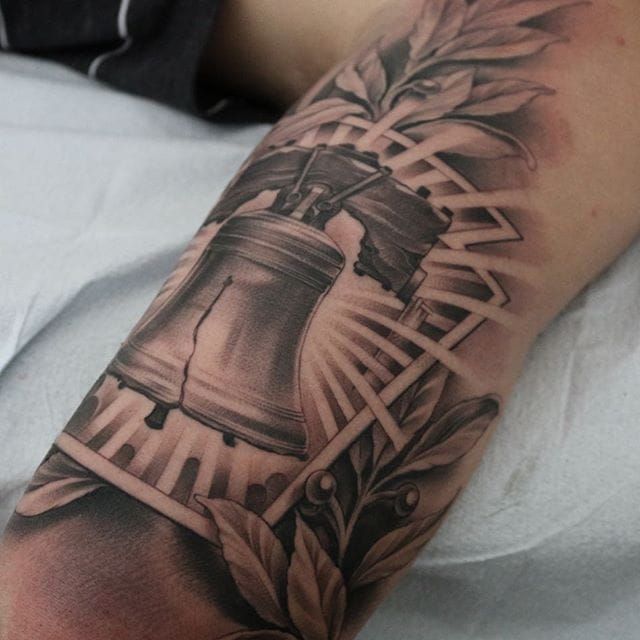 Tattoo uploaded by Joe • The Liberty Bell. (via IG - ericmarcinizyn)  #EricMarcinizyn #BlackandGrey #Realism #LibertyBell • Tattoodo