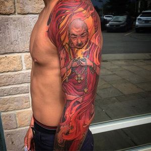 A monk on fire by Tristen Zhang (IG—tristen_chronicink). #largescale #monkonfire #neoJapanese #TristenZhang