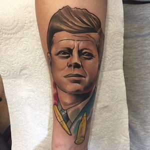JFK Tattoo by Brenden Jones #JFK #NeoTraditional #NeoTraditionalPortrait #Portrait #PopCulture #BrendenJones