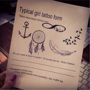 Typical girl tattoo form, artist unknown. #typicalgirltattoo #feather #dreamcatcher #infinity #silhouette #birds #anchor
