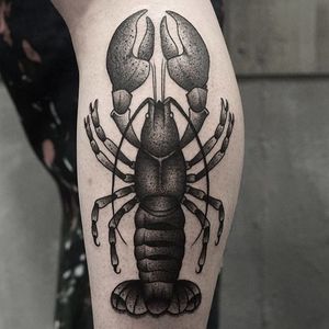 Blackwork lobster tattoo by WookJuun Lee. #WookJuunLee #MadamTattooer #Madam #blackwork #lobster