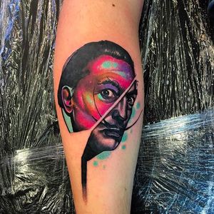 Another portrait tattoo of the amazing Salvador Dali. #littleandy #dali #surreal #galactic #salvadordali