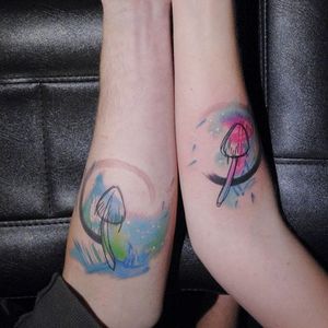 Brother and sister watercolor mushroom tattoos by Mara Koekoek. #penandink #abstract #watercolor #MaraKoekoek #mushroom
