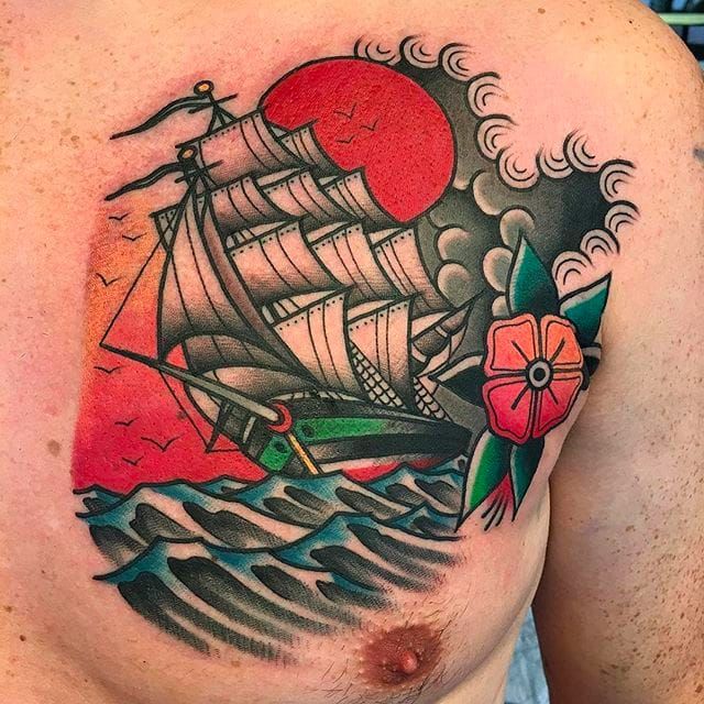 traditional ship chest tattoo