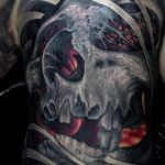 Infernal skull back-piece by Stepan Negur #skull #horror #fire #backpiece #scary #flames #infernal #realism #colorrealism