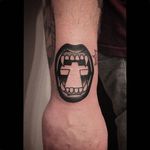 Vampire/cross tattoo by Patry K Hilton. #vampire #cross #blackwork #goth #dark