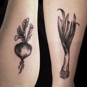 Black and grey turnip tattoo by Faustink #turniptattoo #faustink #vegetabletattoo