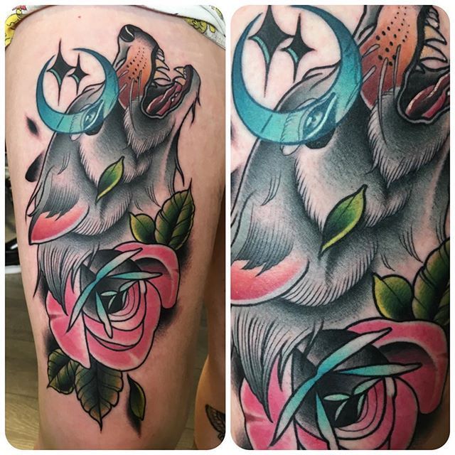 Tatuaje de lobo por Adam Knowles