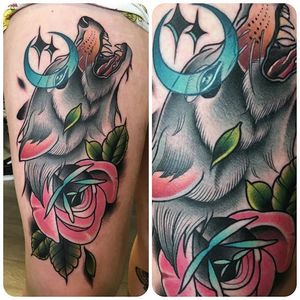 Wolf Tattoo by Adam Knowles #wolf #neotraditionalwolf #wolftattoo #neotraditional #neotraditionaltattoo #neotraditionalartists #boldtattoos #neotrad #AdamKnowles