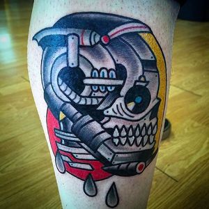 Awesome traditional skull tattoo by DestroyTroy #skull #robot #mechanic #traditional #tattoo by #Destroytroy