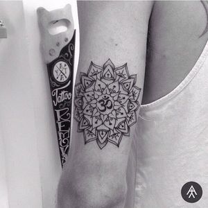 Om Mandala Tattoo by Yair Assaraf #YairAssaraf #Mandala #Om #Ohm #OmTattoo #spiritualtattoo