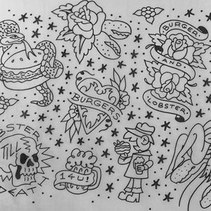 Another look at some of the flash designs for one of Burger & Lobster's tattoo event...  via @burgerandlobster #logo