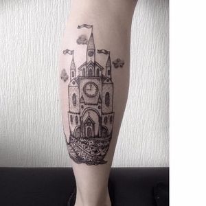 Castle tattoo by Maria Velik #MariaVelik #illustrative #linework #castle
