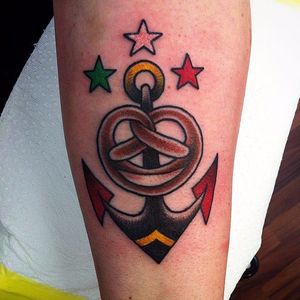 Pretzel anchor tattoo by Mica One. #anchor #pretzel #traditional #stars #MicaOne