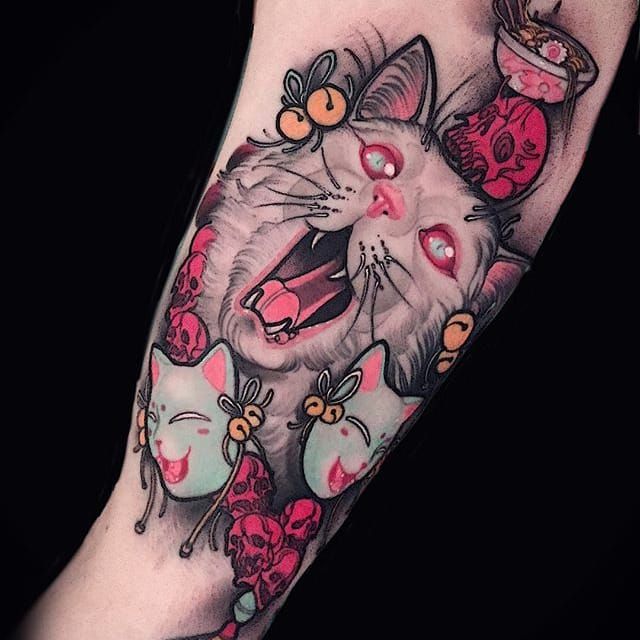 Japanese Cat Tattoo by Jesse Neumann TattooNOW