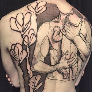 Contemporary tattoo by L'oiseau #Loiseau #contemporary #graphic #sketch #monochromatic #monochrome #flower #father
