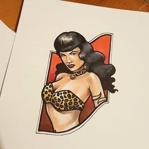 Bettie Page illustration by Sophie Lewis. #neotraditional #illustration #SophieLewis #BettiePage