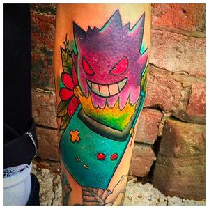 Gameboy Monster Tattoo by Matt Daniels @Stickypop #MattDaniels #Stickypop #Neotraditional #Cartoon #CartoonTattoo #Gameboy #Monster #Manchester