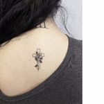 Cross tattoo by Kane Navasard #KaneNavasard #blackandgrey #cross #rose #small #linework