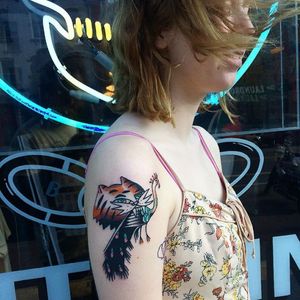 Peacock tiger tattoo by Knarly Gav #KnarlyGav #tiger #peacock #sketch (Photo: Instagram)