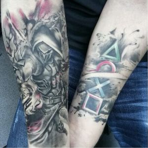 Black and grey tattoo by Andrey Lukas (IG—andrey_lukas)of Overwatch's most frustrating hero, Reaper. #AndreyLukas #Blizzard #Overwatch #Videogame