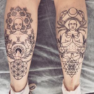 Zodiac tattoos by T Radz #Tradz #blackwork #linework #dotwork #fineline #pattern #aquarius #cancer #mandala #flower #zodiac #symbol #sacredgeometry #water #orchids #moon #crab #meditate #yoga #tattoooftheday