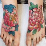 Peony and chrysanthemum by Olivia Chell #OliviaChell #Japanese #peony #chrysanthemum #flowers #nature #tattoooftheday