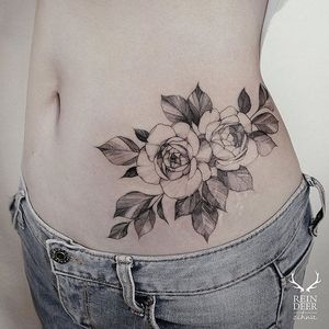Fine line tattoo by Zihwa. #Zihwa #SouthKorean #SouthKorea #fineline #floral #blackandgrey #flower #rose