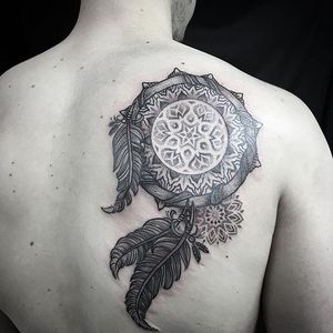 Dotwork Tattoo by Jason Corbett #dotwork #blackwork #mandala #feather #geometric #contemporary #JasonCorbett